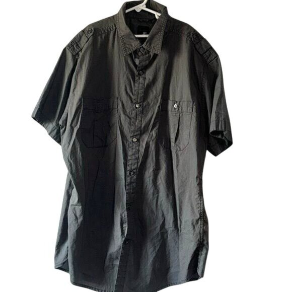 J. Ferrar Modern Fit Mens Short Sleeve Button-Up Shirt Gray Size L Cotton - Picture 1 of 9